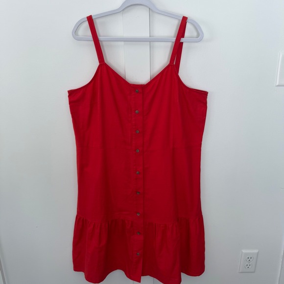 LOFT Dresses & Skirts - New Loft Red Flounce Dress Red Button Down Sleeveless Ruffle Cotton XL NWT